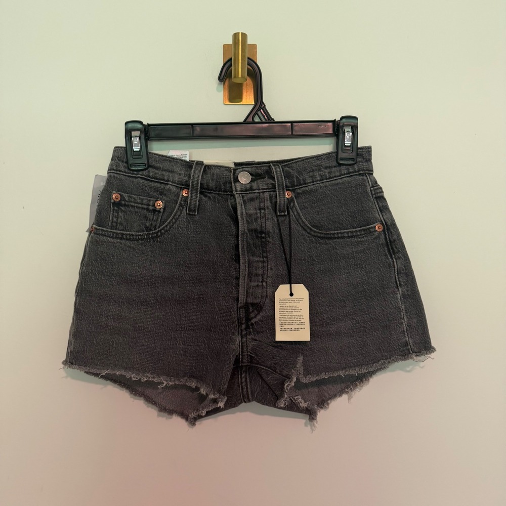 Levis 501 Original High Rise Denim Shorts Cabo Rise Black Grey 24 NWT